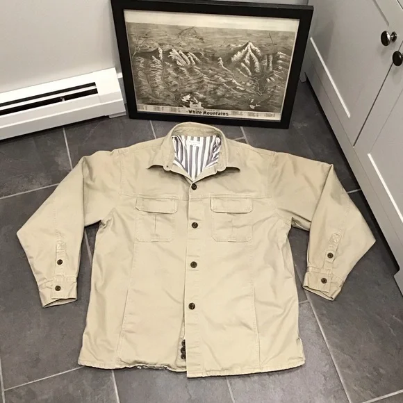 Vintage Mens Insulated Seersucker Shirt Jacket Size L Canvas Chore Barn Shacket - Picture 15 of 16